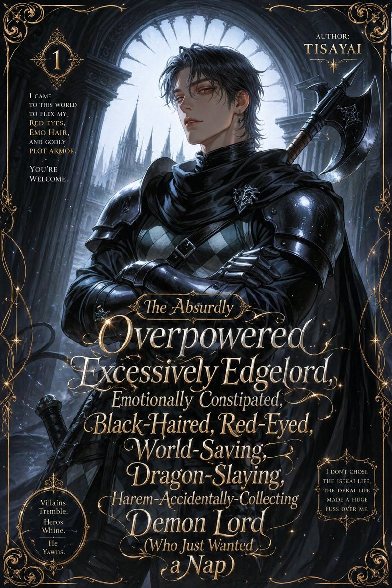 界面稿 GPT Image 2 提示词：Parody Isekai Edgelord Novel Cover