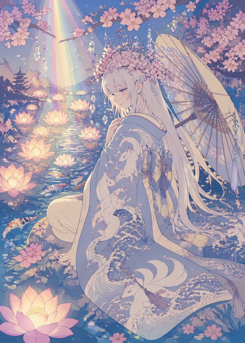 产品视觉 GPT Image 2 提示词：Pastel Anime Kimono by Lotus Pond