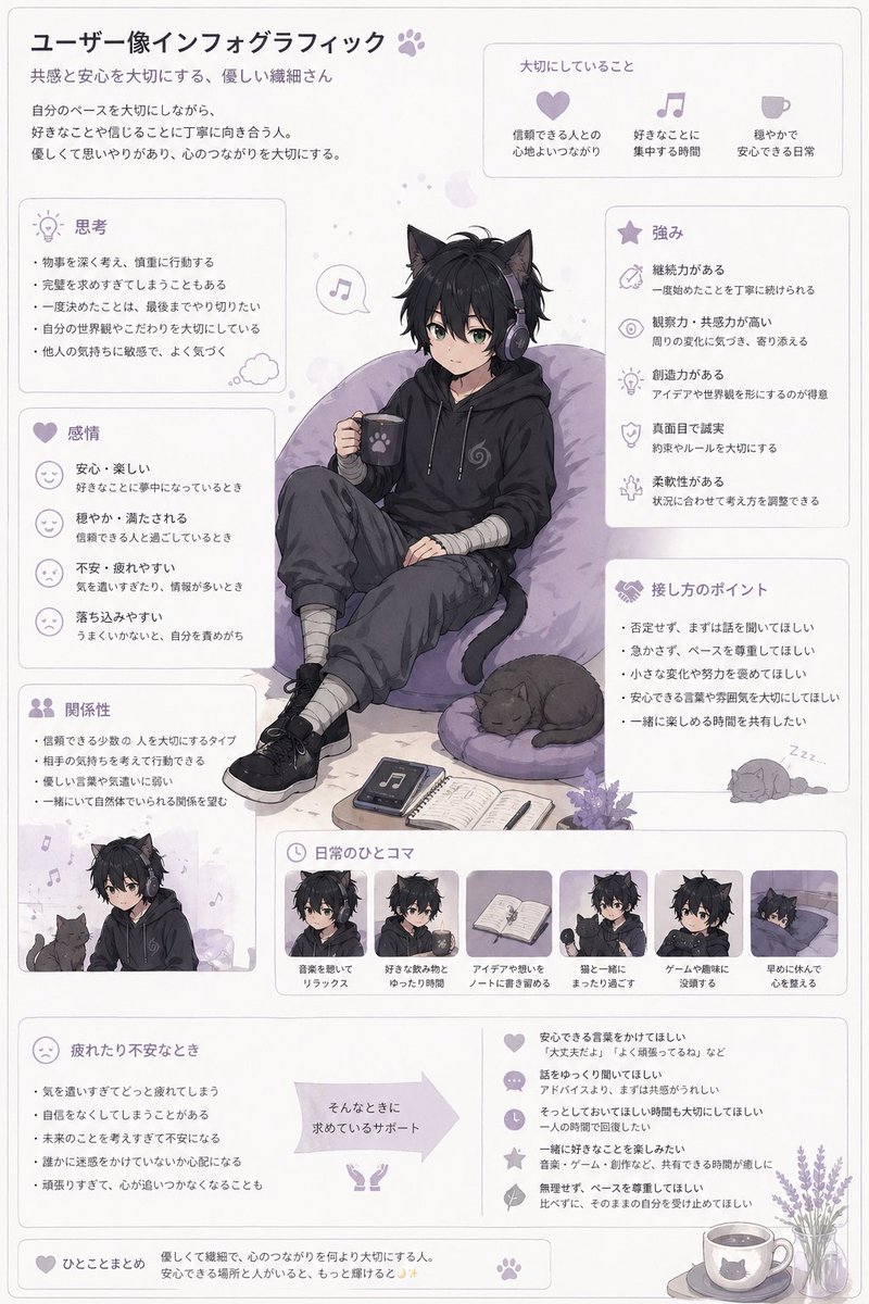 产品视觉 GPT Image 2 提示词：Pastel Anime User Persona Infographic