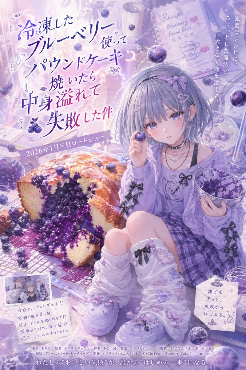 产品视觉 GPT Image 2 提示词：Pastel Blueberry Cake Anime Poster