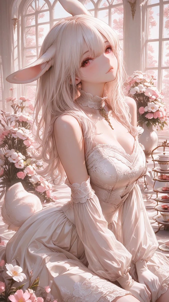 角色设定 GPT Image 2 提示词：Pastel Bunny Girl Conservatory Portrait