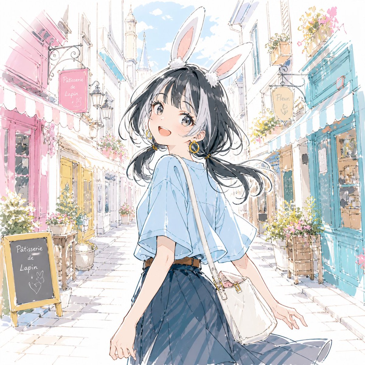 角色设定 GPT Image 2 提示词：Pastel Bunny Girl Street Walk