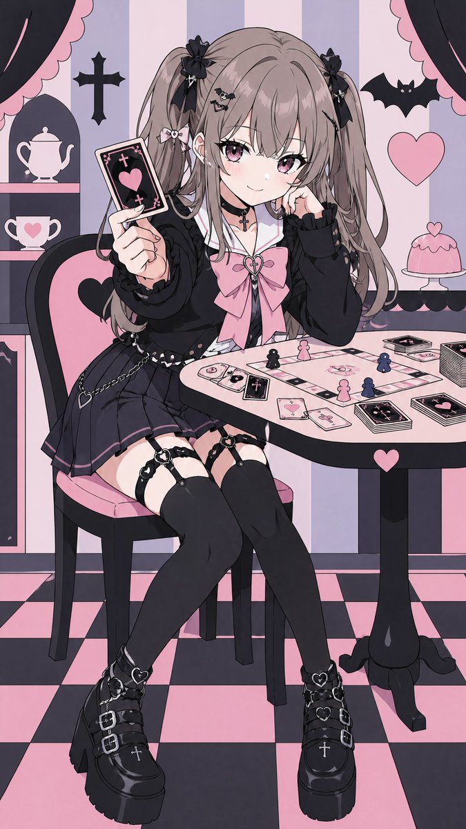 产品视觉 GPT Image 2 提示词：Pastel Goth Girl Playing Cards