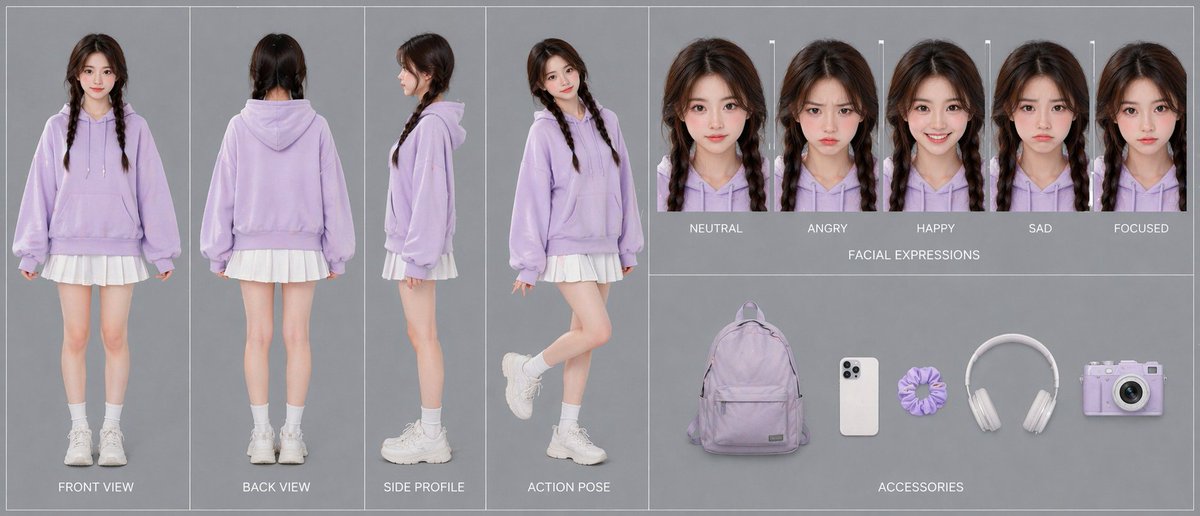 产品视觉 GPT Image 2 提示词：Pastel Teen Character Design Sheet