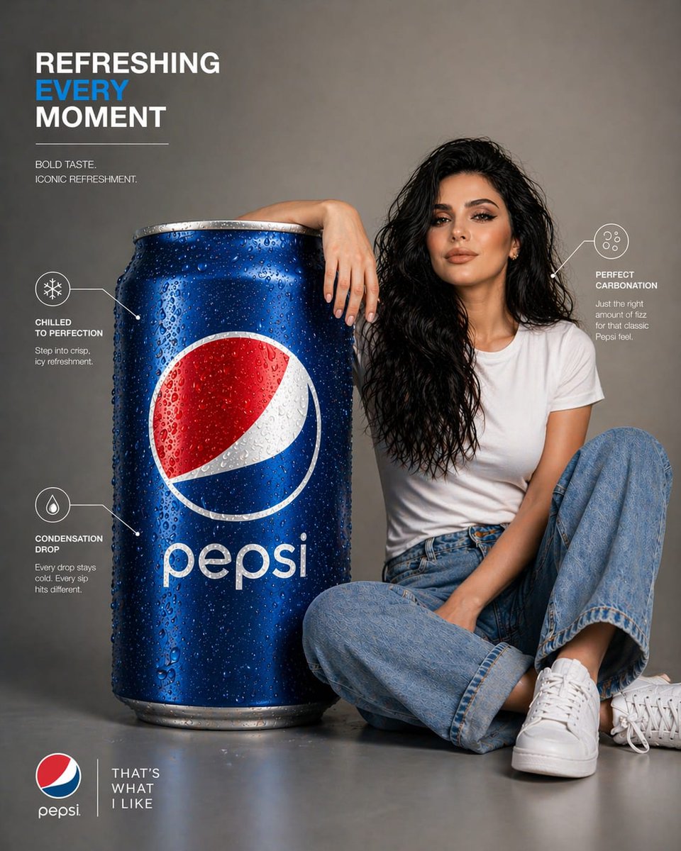 产品视觉 GPT Image 2 提示词：Pepsi Infographic Advertisement