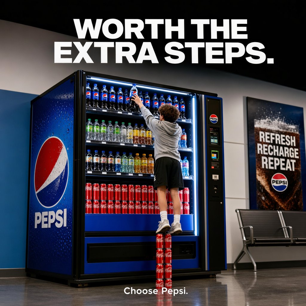 产品视觉 GPT Image 2 提示词：Pepsi Vending Machine Ad