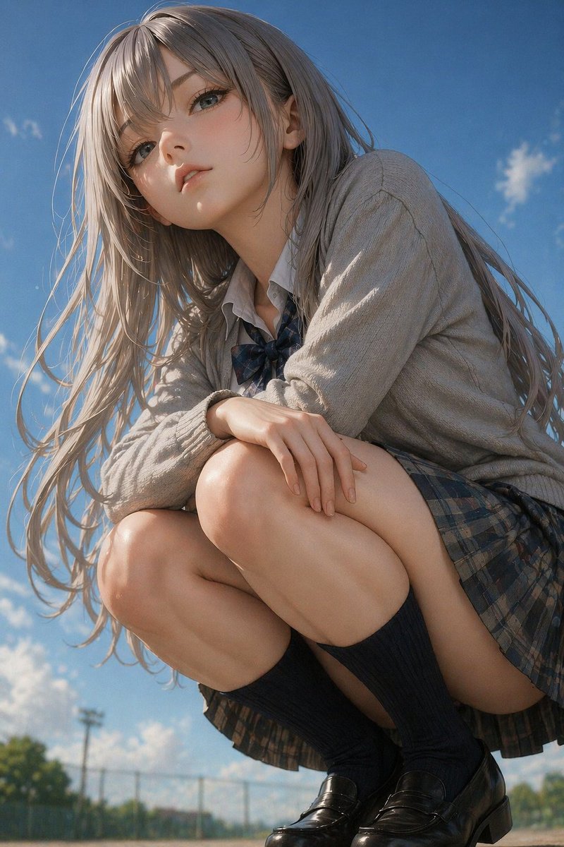 角色设定 GPT Image 2 提示词：Photorealistic Anime Schoolgirl Crouching Portrait