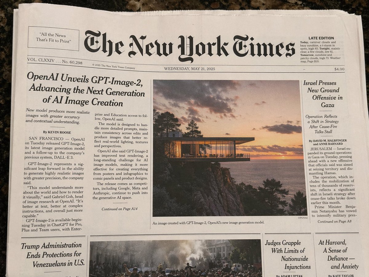 产品视觉 GPT Image 2 提示词：Photorealistic New York Times Front Page
