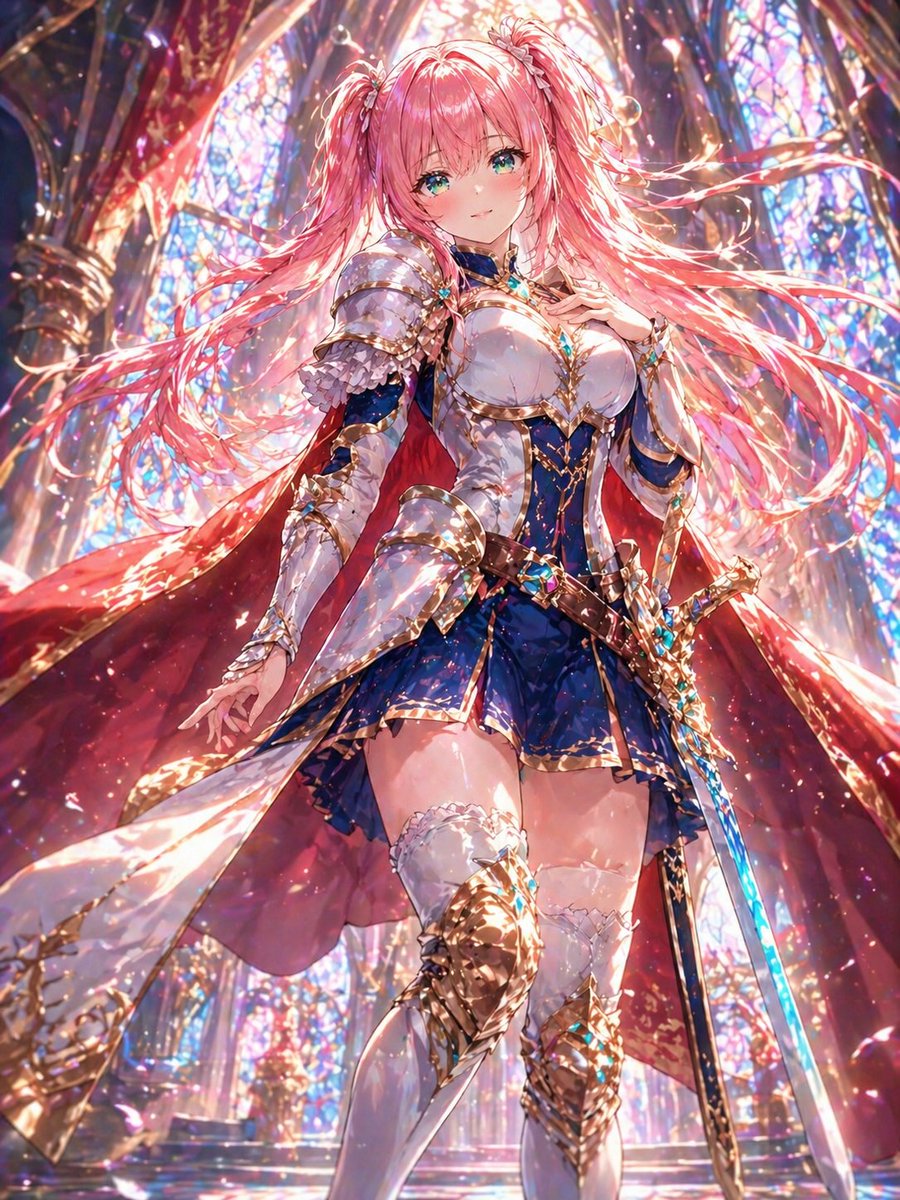 角色设定 GPT Image 2 提示词：Pink-Haired Cathedral Knight