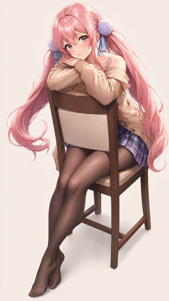 角色设定 GPT Image 2 提示词：Pink Twin-Tail Anime Girl on Chair