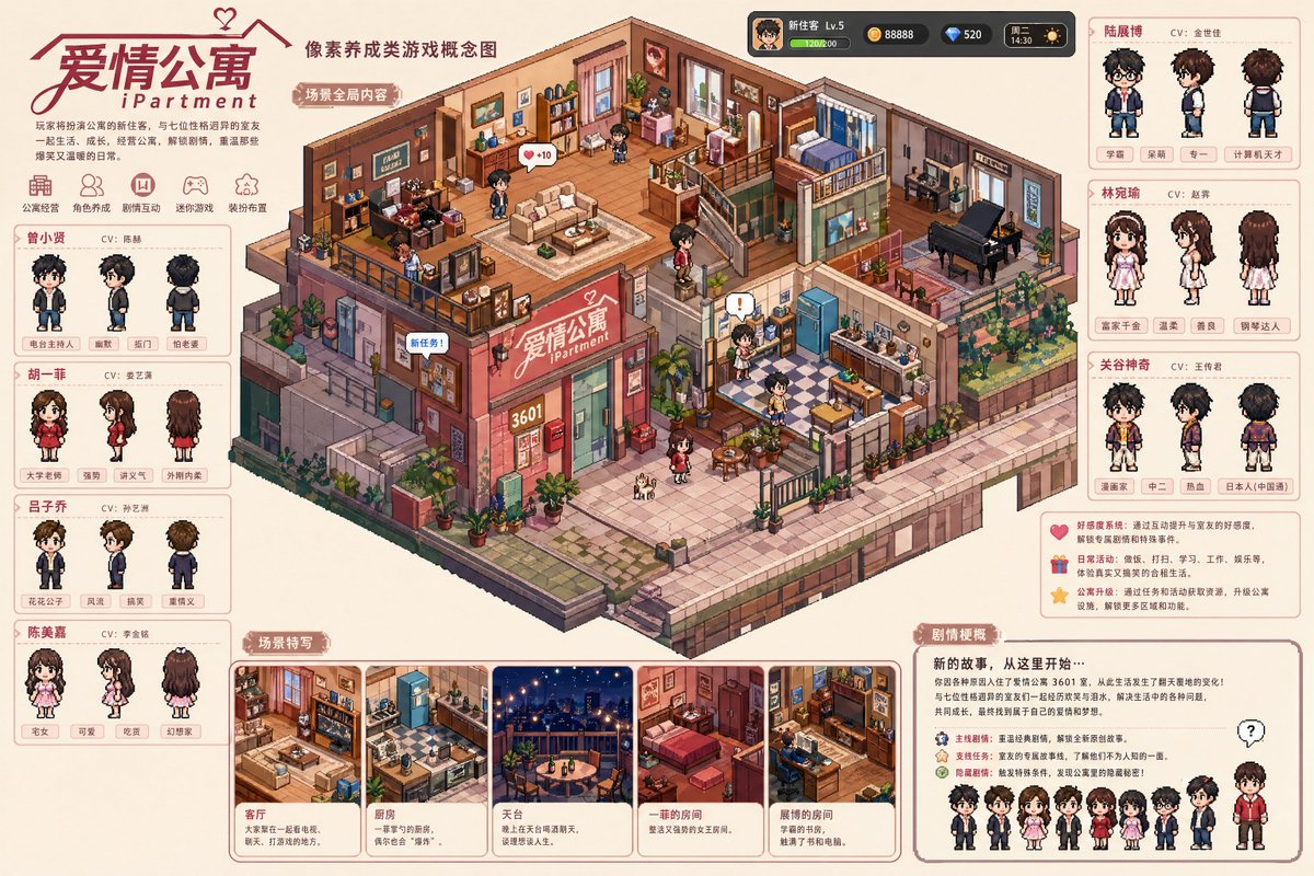 角色设定 GPT Image 2 提示词：Pixel art game concept prompt