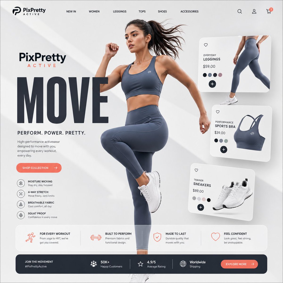 产品视觉 GPT Image 2 提示词：Premium Activewear Landing Page