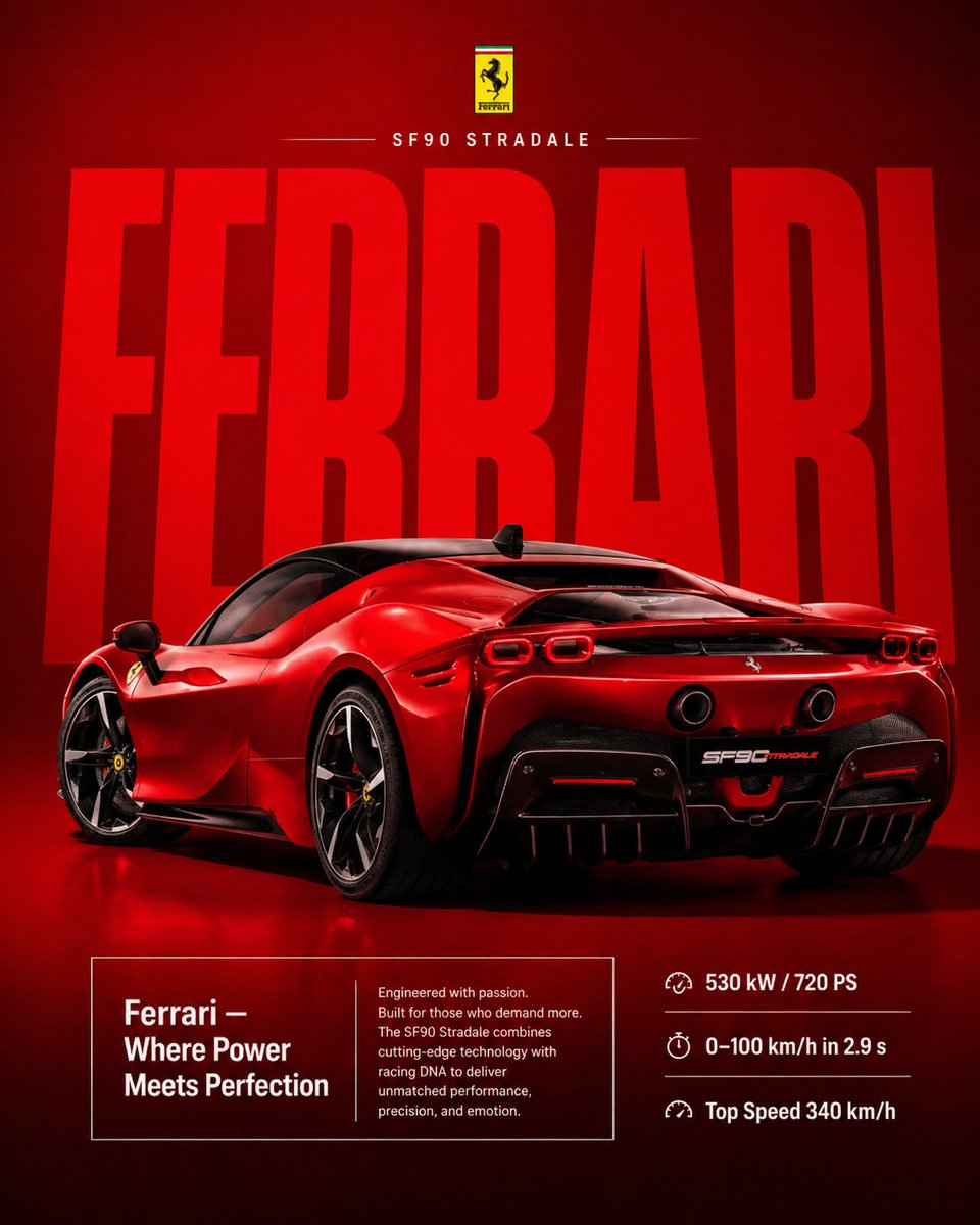 产品视觉 GPT Image 2 提示词：Premium Ferrari Advertisement Poster