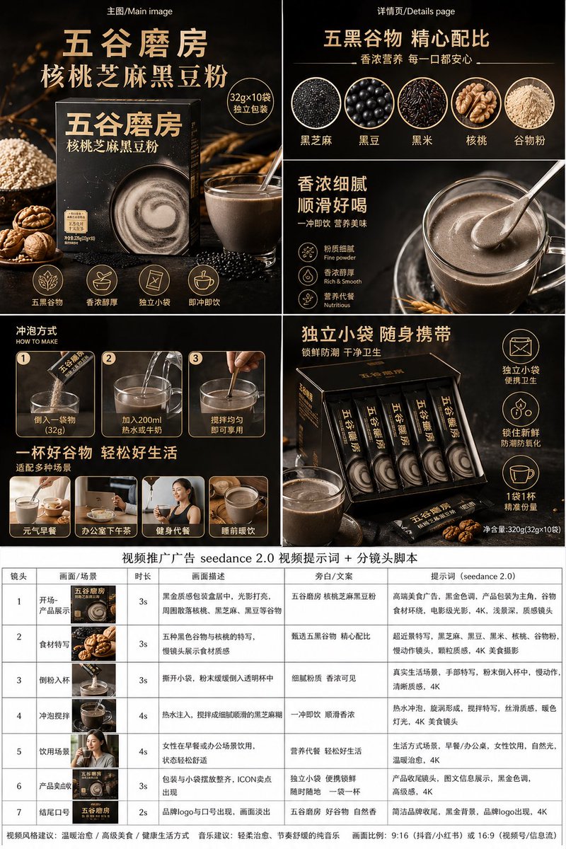 产品视觉 GPT Image 2 提示词：Premium Grain Powder Ad Board