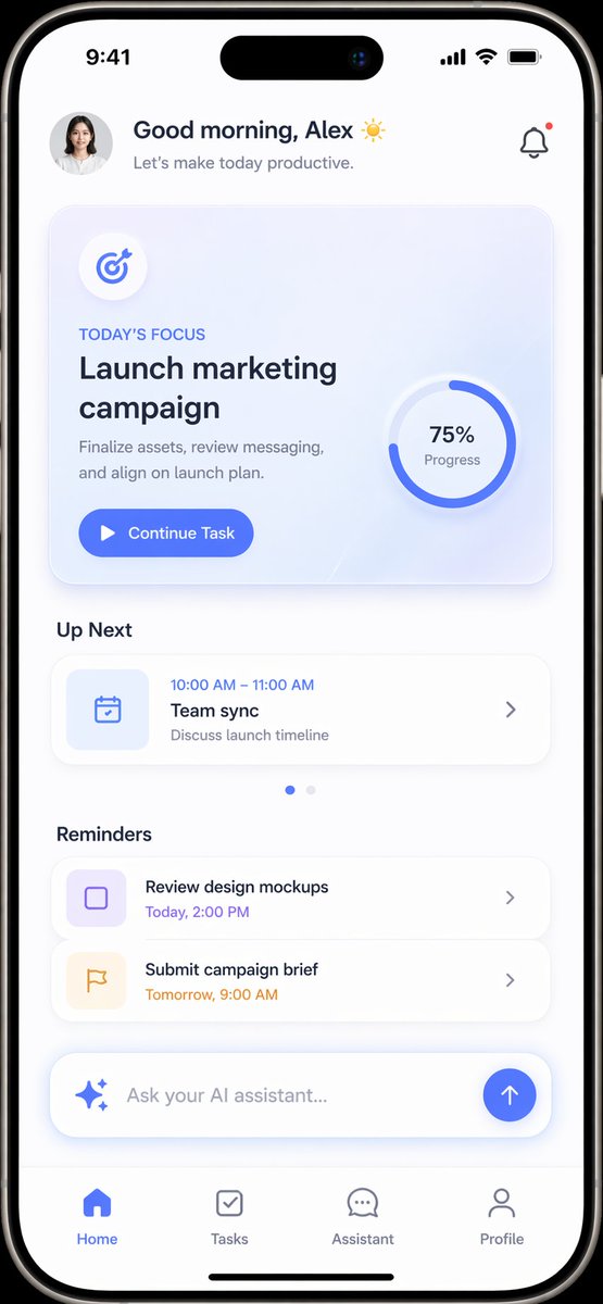 产品视觉 GPT Image 2 提示词：Productivity App UI Mockup