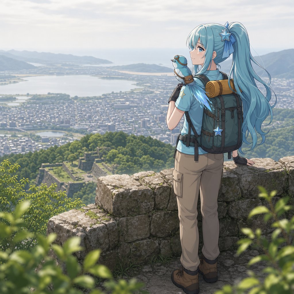 日常生活 GPT Image 2 提示词：动漫风格徒步者与绝美山景