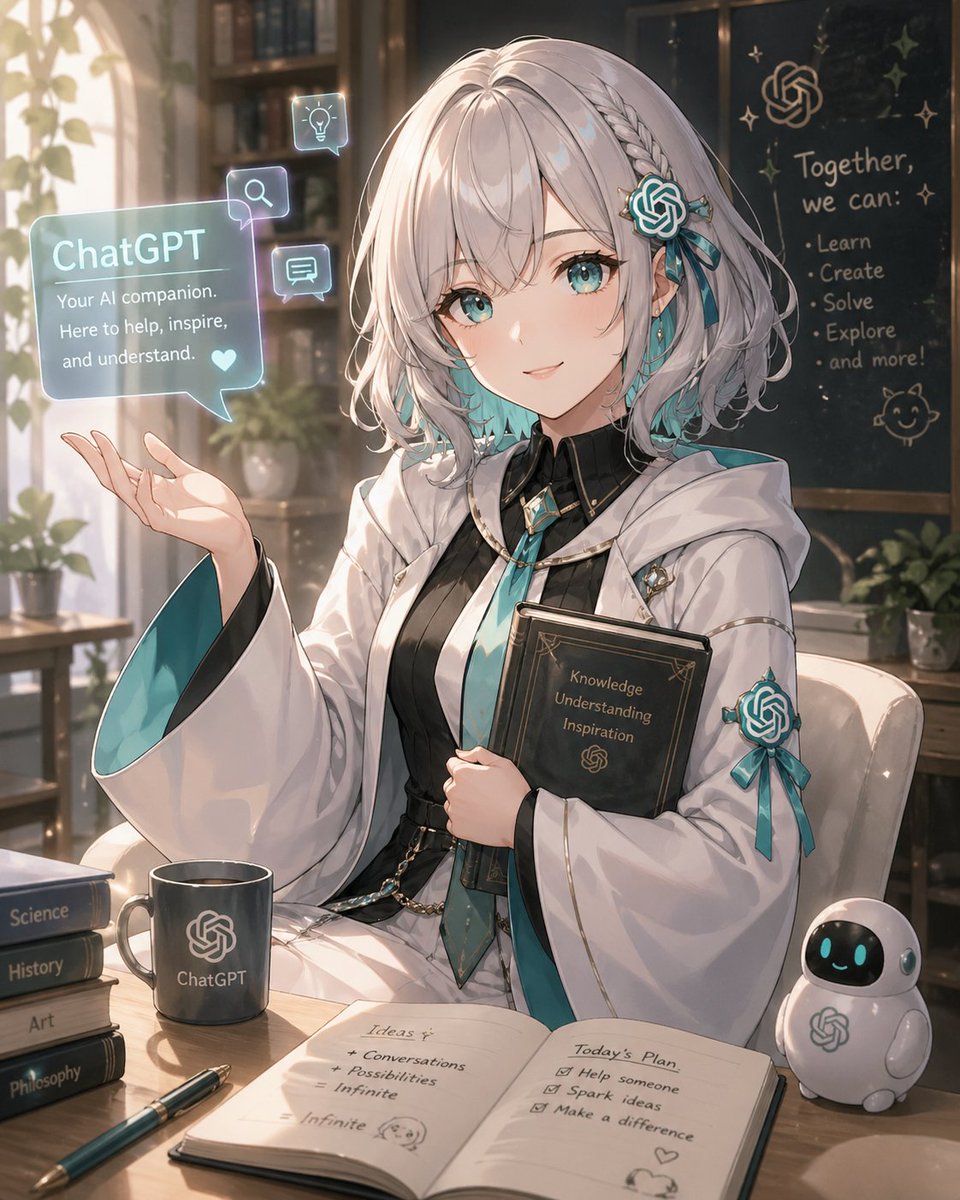 内容创作 GPT Image 2 提示词：学习场景中的动漫版 AI assistant 伙伴