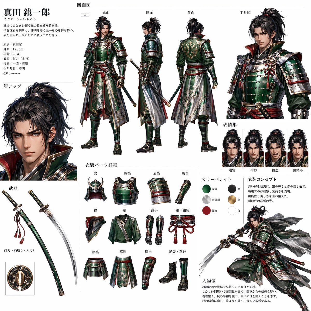 游戏影视 GPT Image 2 提示词：Ginger Ale Samurai Character Sheet
