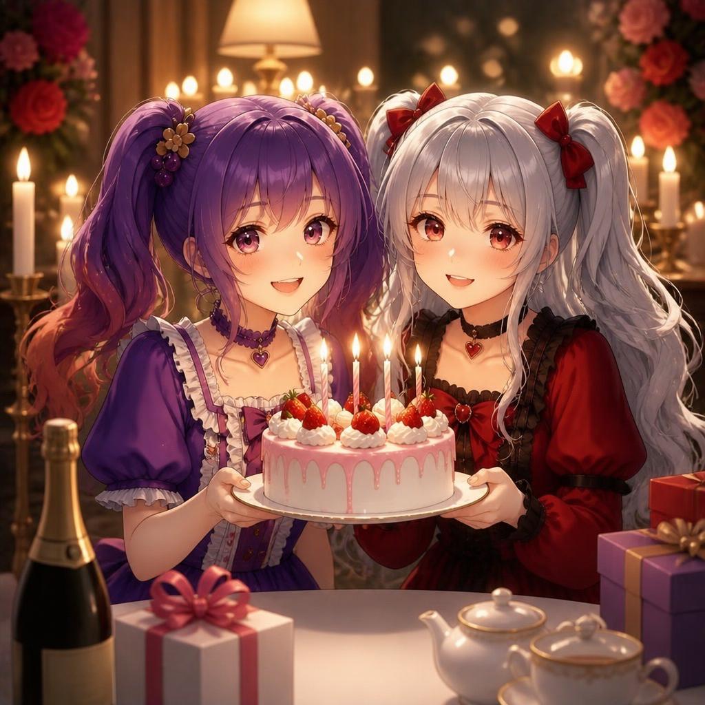文化IP GPT Image 2 提示词：Candlelit Anime Birthday Twins
