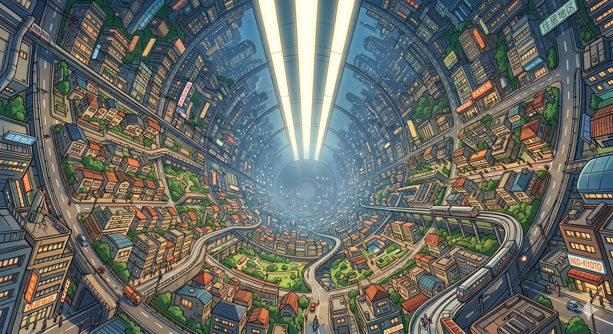 游戏影视 GPT Image 2 提示词：Enclosed O'Neill Cylinder City