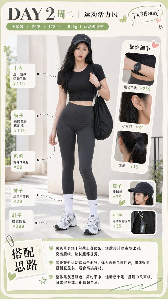 内容创作 GPT Image 2 提示词：Sporty Outfit Breakdown Poster