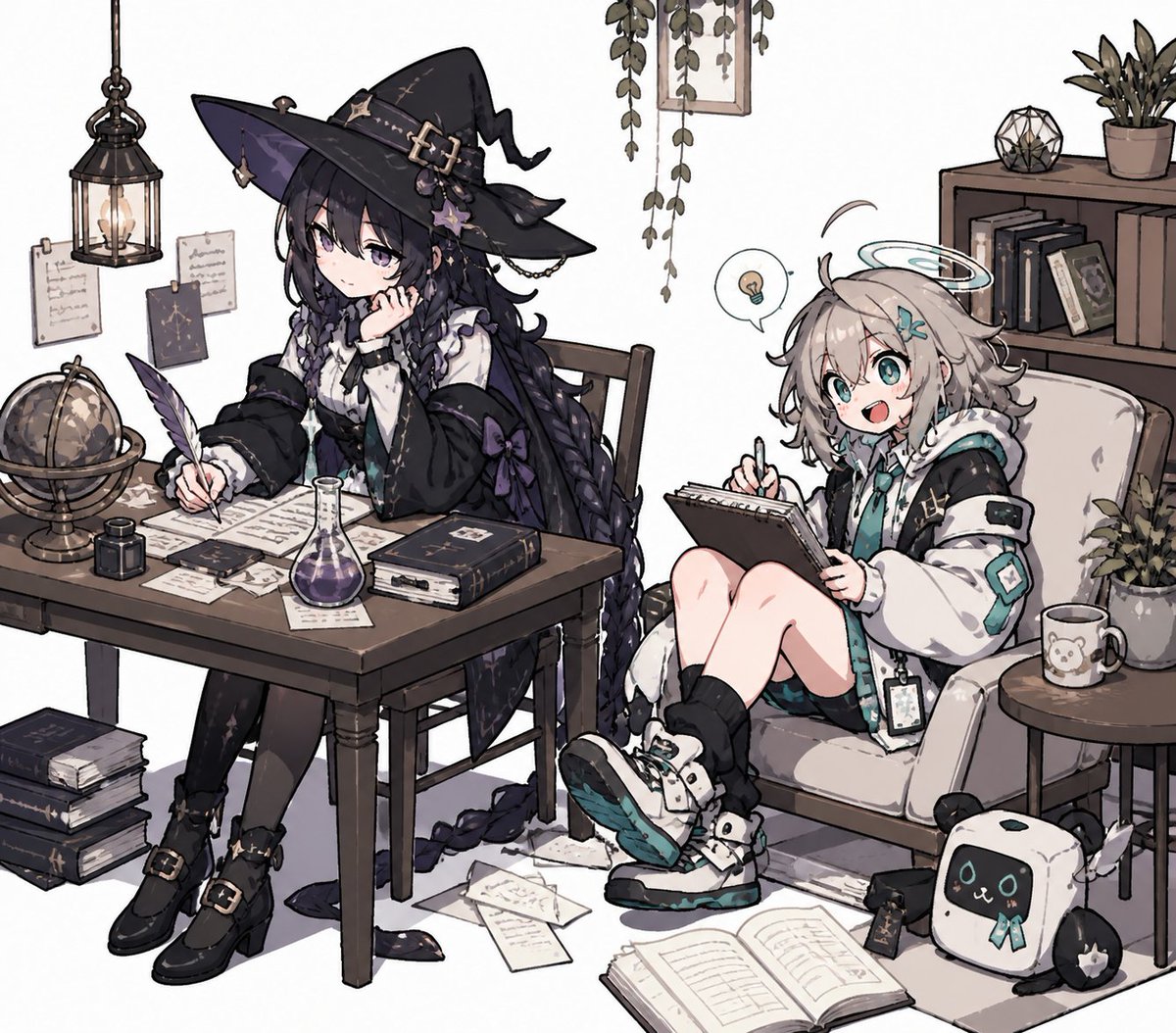 游戏影视 GPT Image 2 提示词：Cozy Witch and Halo Girl Study Scene
