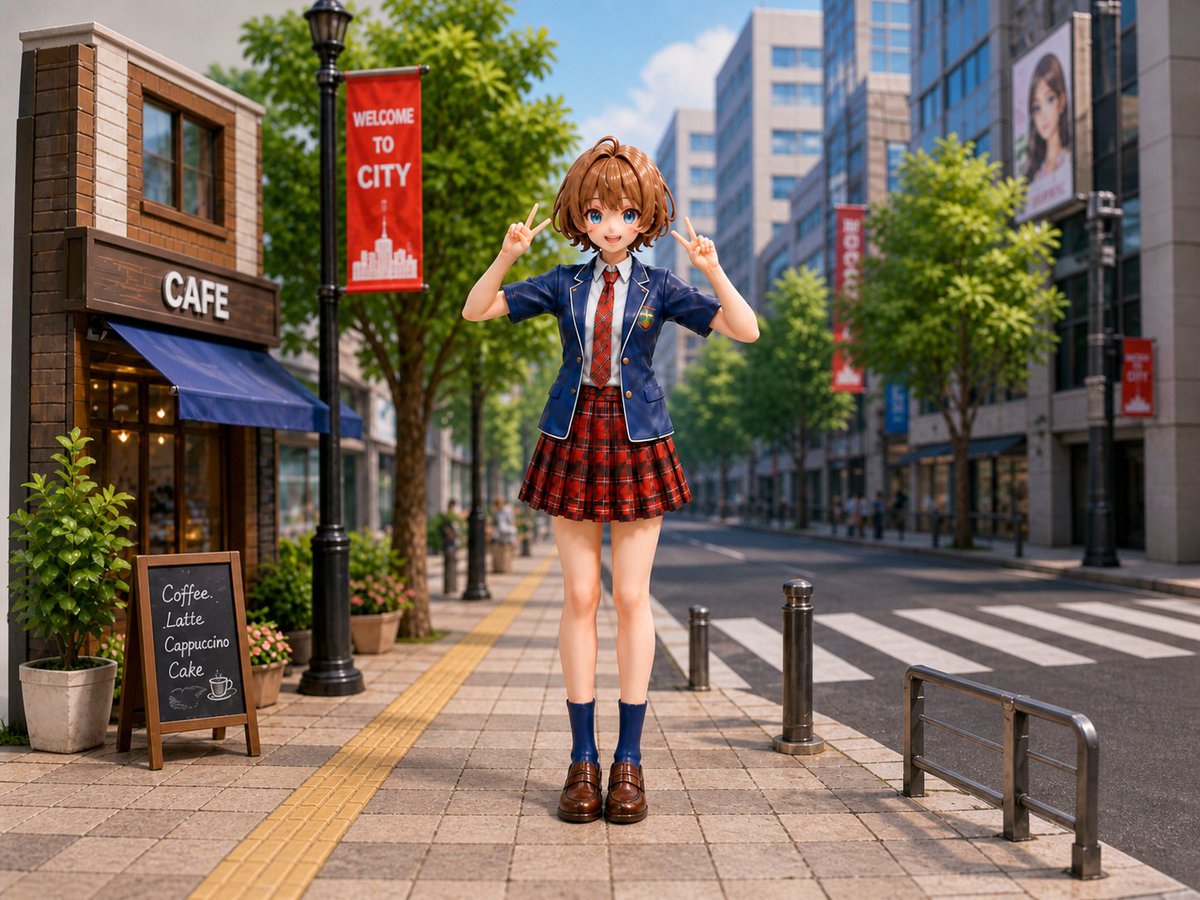 游戏影视 GPT Image 2 提示词：Anime Schoolgirl City Diorama