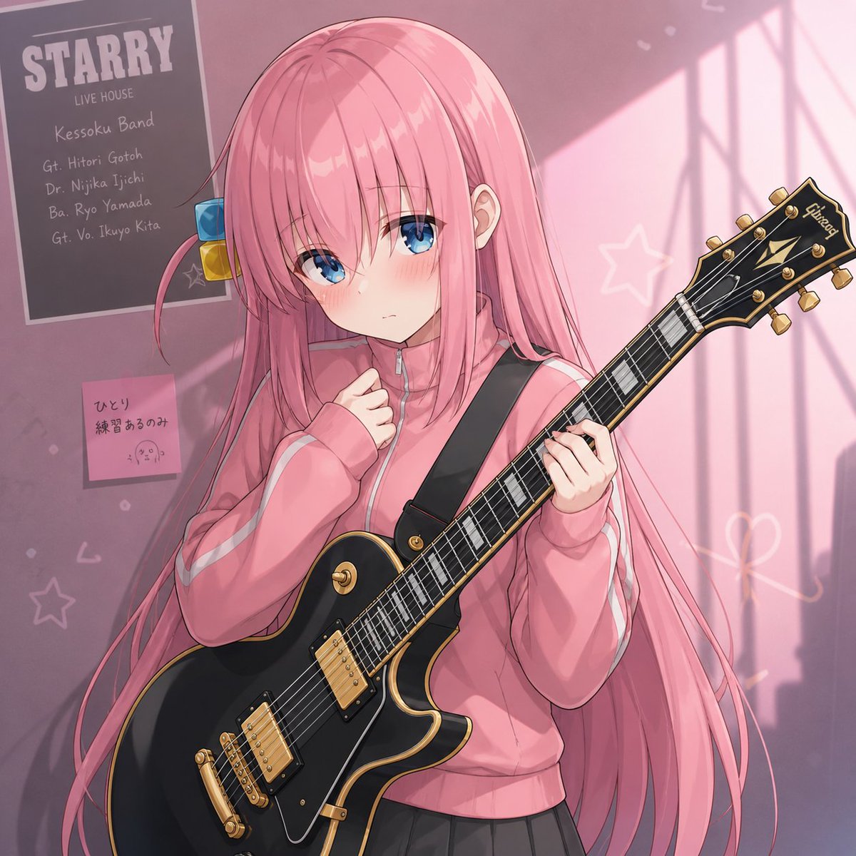 游戏影视 GPT Image 2 提示词：Shy Pink-Haired Guitarist Anime Portrait
