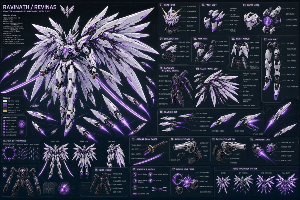 游戏影视 GPT Image 2 提示词：Ravinath Revinas Mecha Spec Sheet