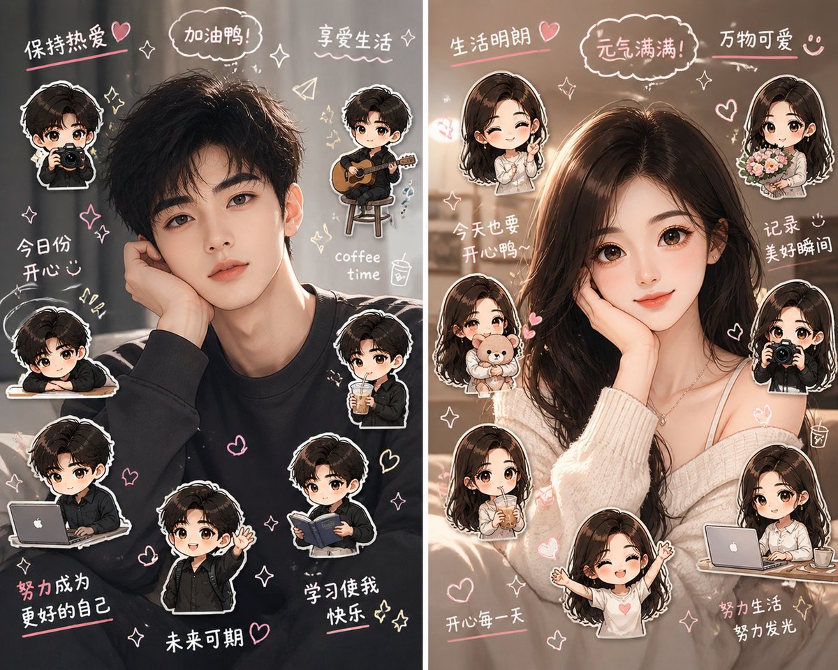 内容创作 GPT Image 2 提示词：Split-Screen Chibi Selfie Scrapbook