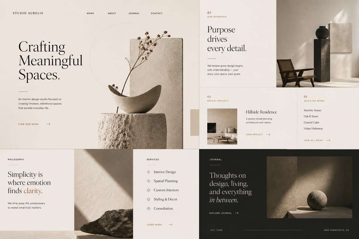 建筑空间 GPT Image 2 提示词：Minimal Interior Studio Website