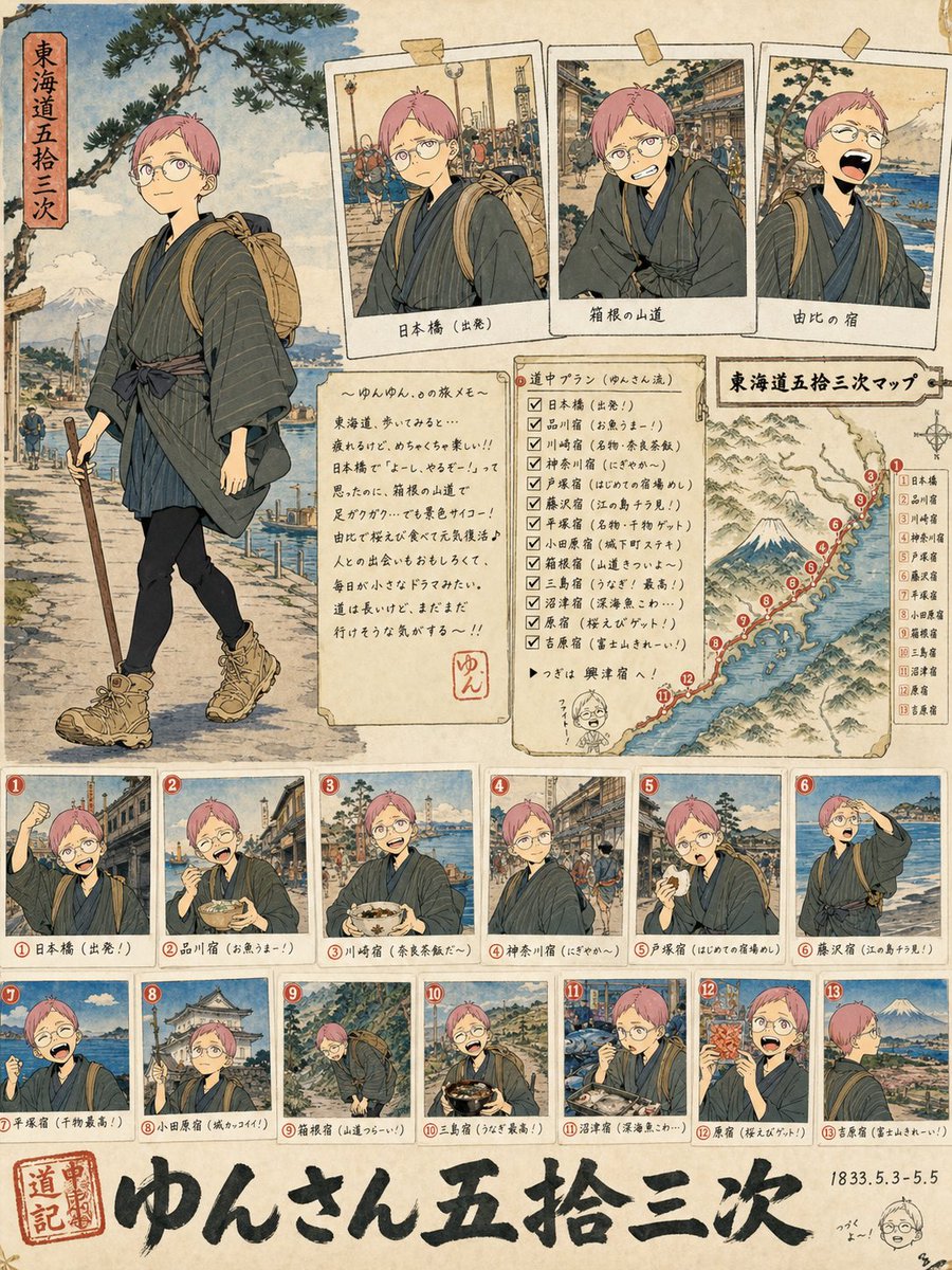 日常生活 GPT Image 2 提示词：Tokaido Anime Travel Poster