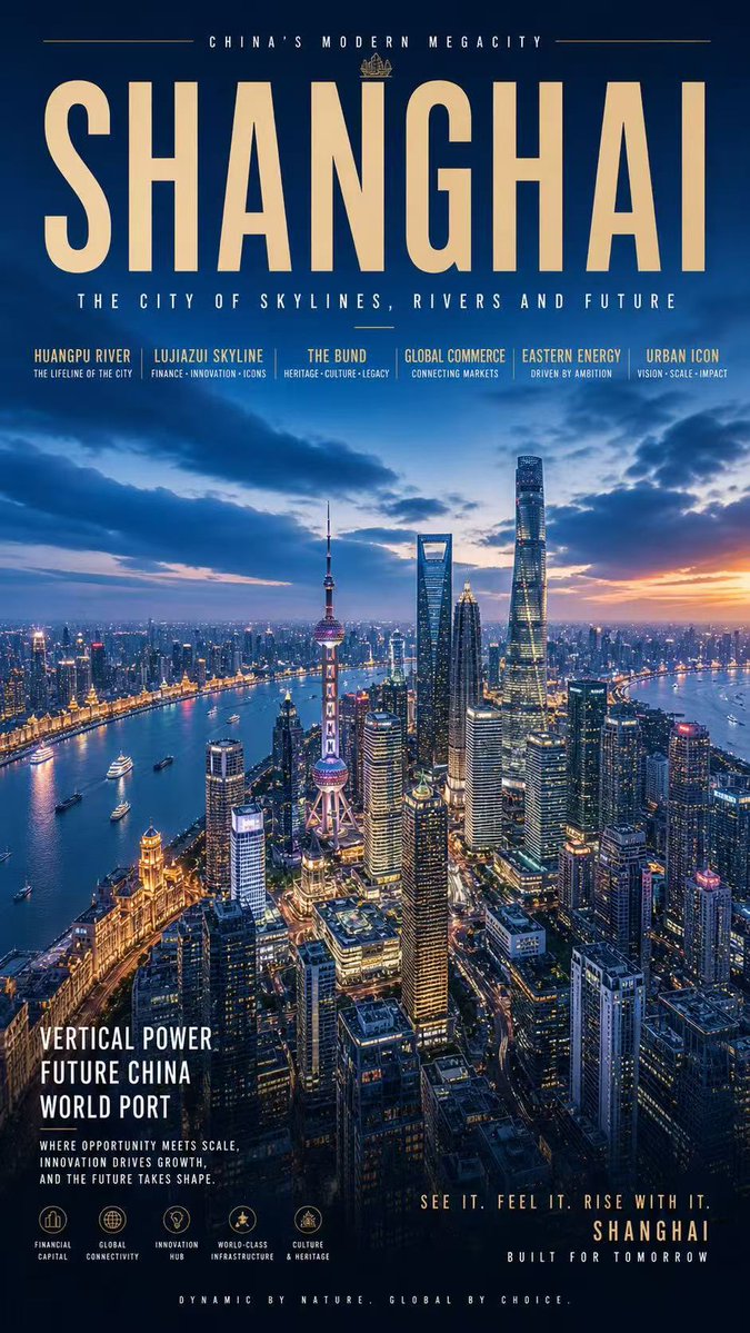 电商广告 GPT Image 2 提示词：上海超级大都市夜景海报