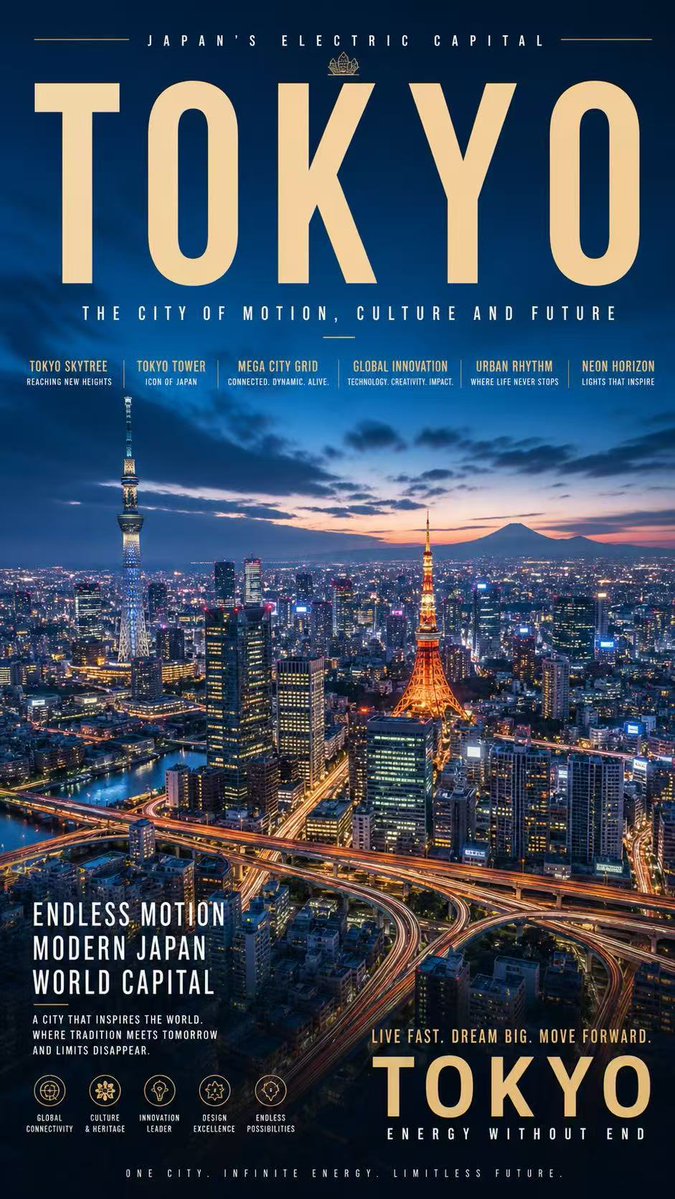 电商广告 GPT Image 2 提示词：东京电力之都海报