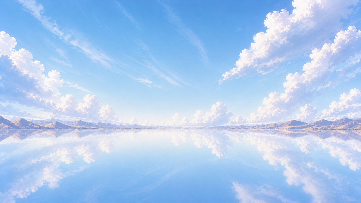 游戏影视 GPT Image 2 提示词：动漫风格镜面湖泊天空背景