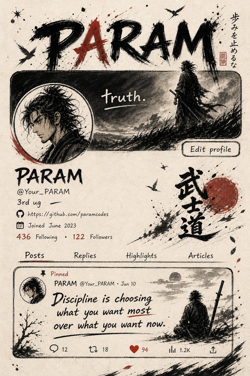 游戏影视 GPT Image 2 提示词：Samurai Ink 社交媒体个人资料
