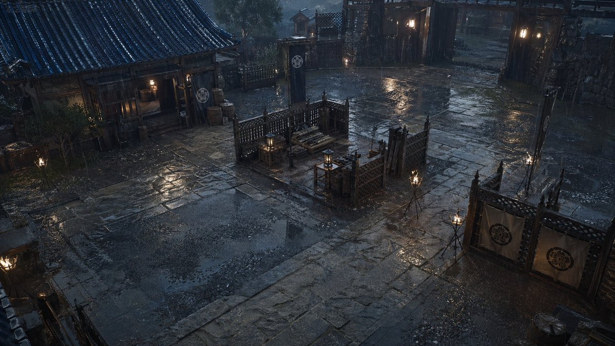 产品视觉 GPT Image 2 提示词：Rainy Feudal Japan Courtyard