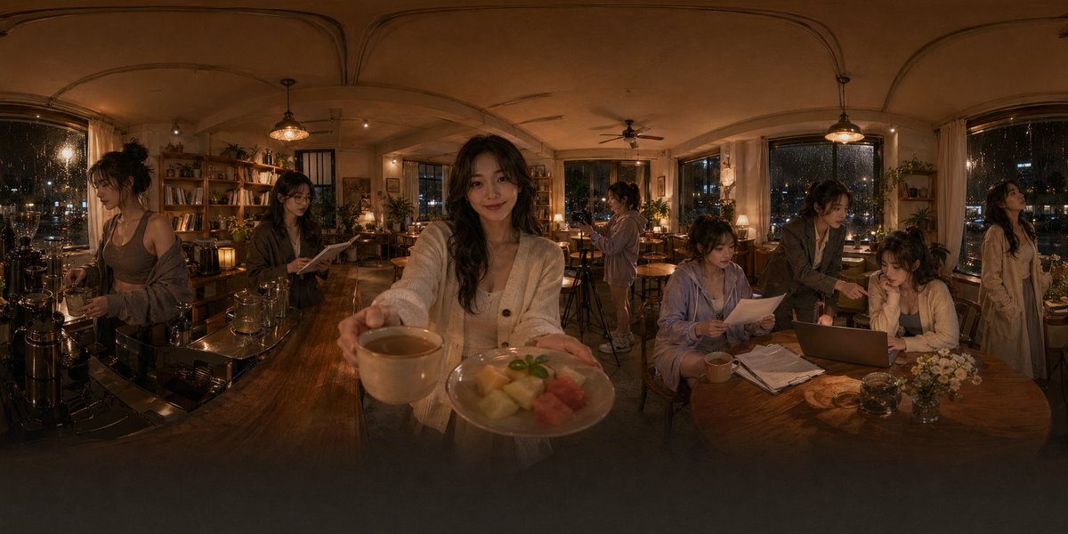 产品视觉 GPT Image 2 提示词：Rainy Night Café 360 Panorama