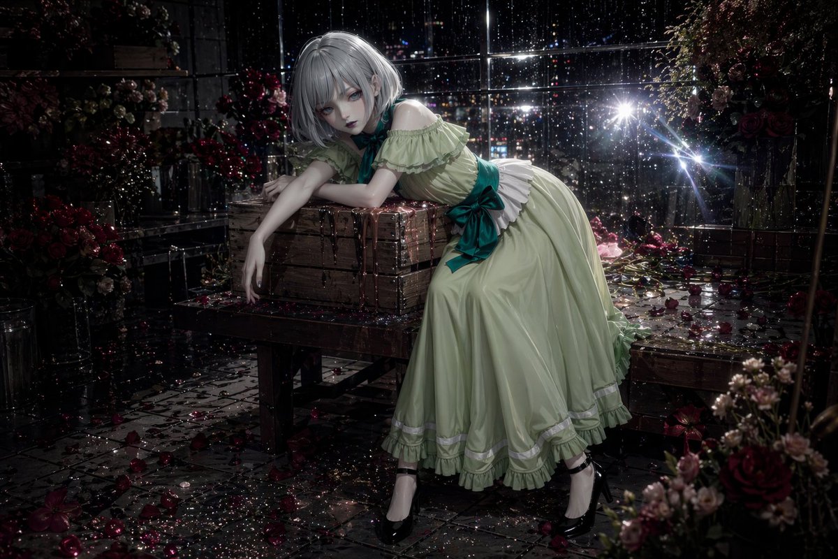 界面稿 GPT Image 2 提示词：Rainy Night Floral Gothic Portrait