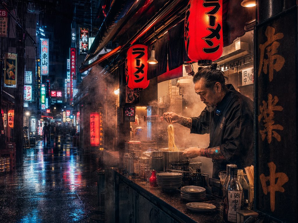 故事绘本 GPT Image 2 提示词：Rainy Tokyo Ramen Alley