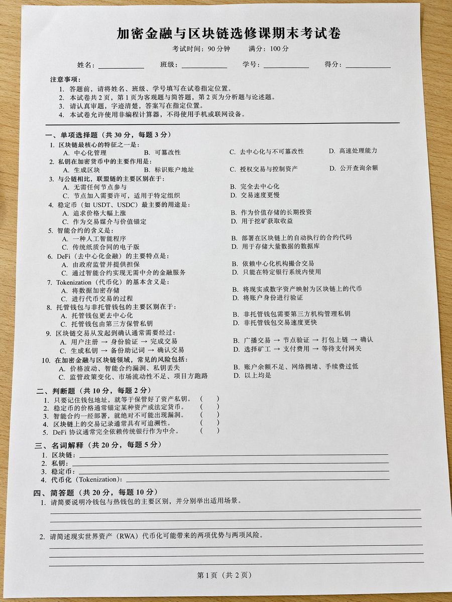 教育图解 GPT Image 2 提示词：Realistic Crypto Exam Paper