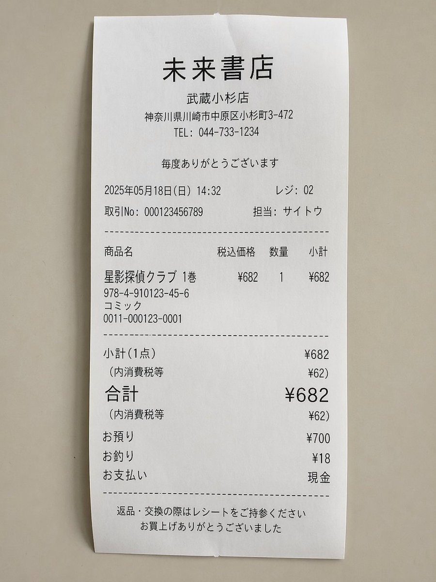 故事绘本 GPT Image 2 提示词：Realistic Manga Receipt Generator