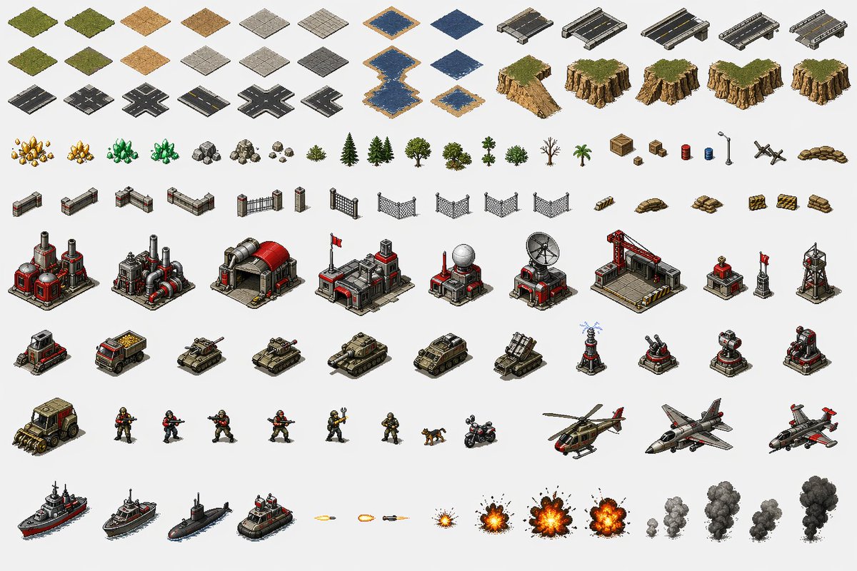 故事绘本 GPT Image 2 提示词：Red Alert Style Pixel Sprite Sheet