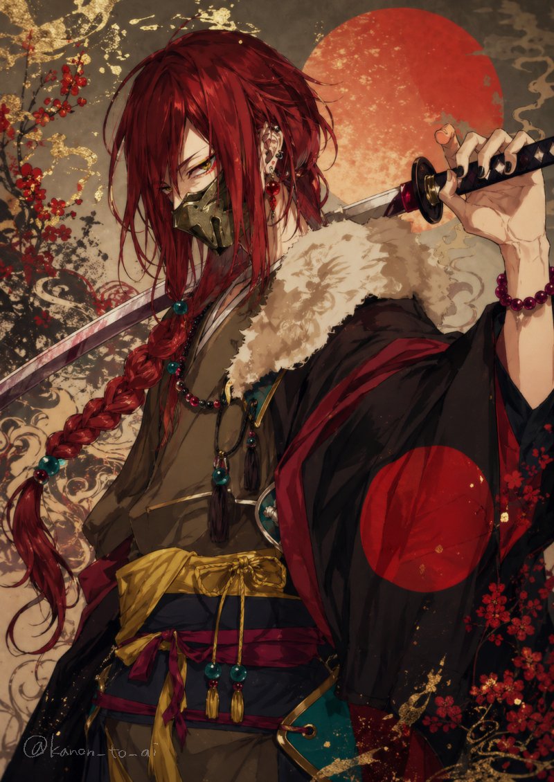 产品视觉 GPT Image 2 提示词：Red-Haired Masked Samurai Portrait