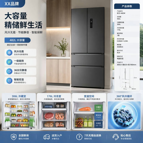 产品视觉 GPT Image 2 提示词：冰箱电商产品展示图
