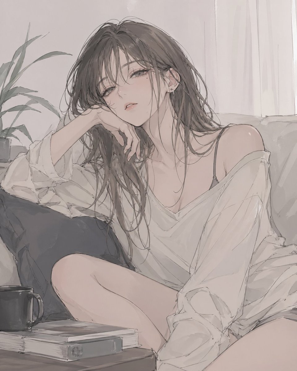 产品视觉 GPT Image 2 提示词：Relaxed Woman on Sofa Illustration