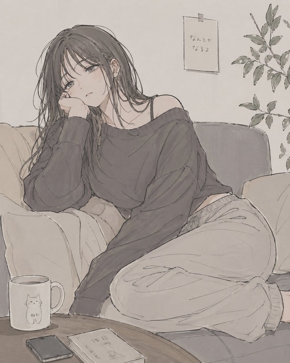 界面稿 GPT Image 2 提示词：Relaxed Woman on Sofa Sketch