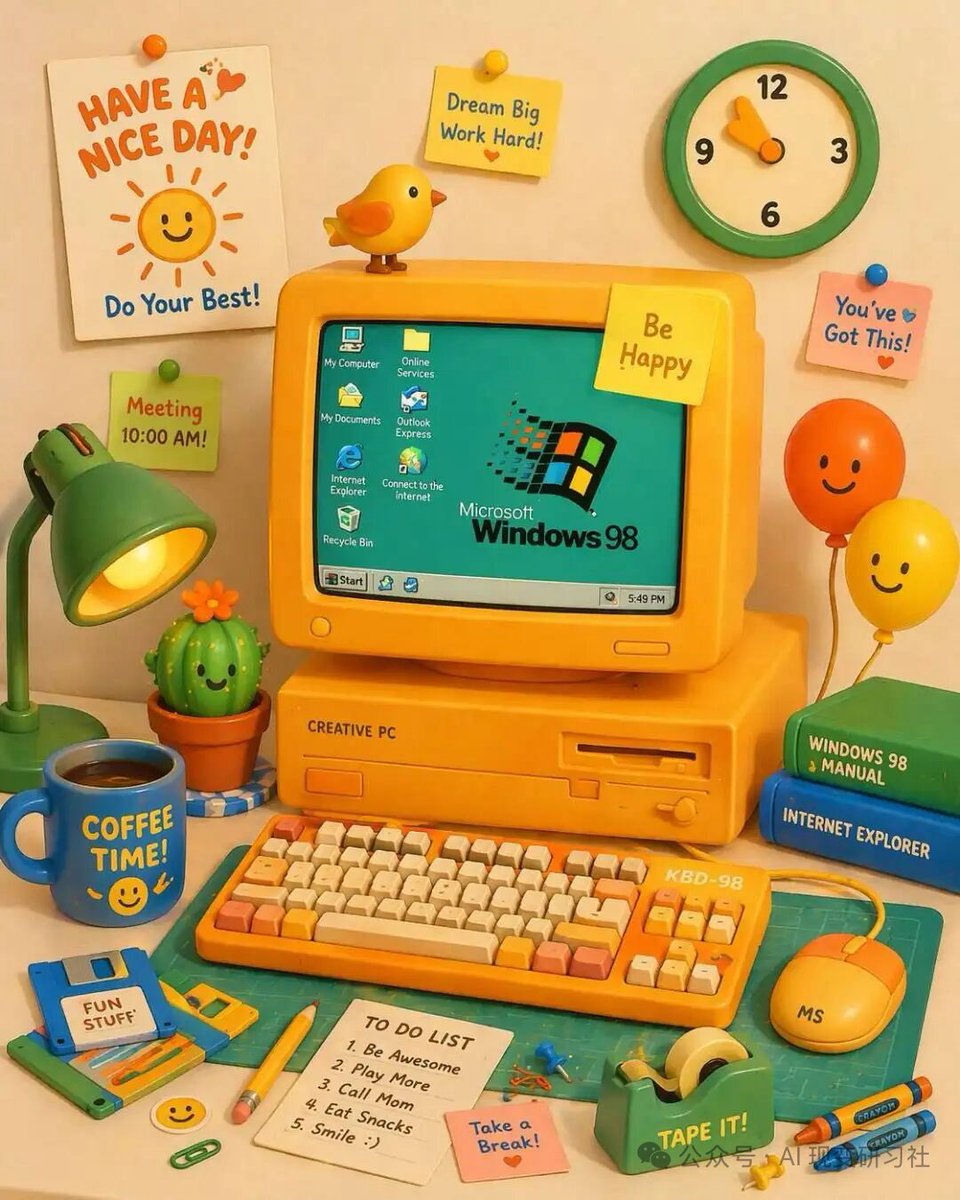 产品视觉 GPT Image 2 提示词：Retro 3D Claymation Desk Setup