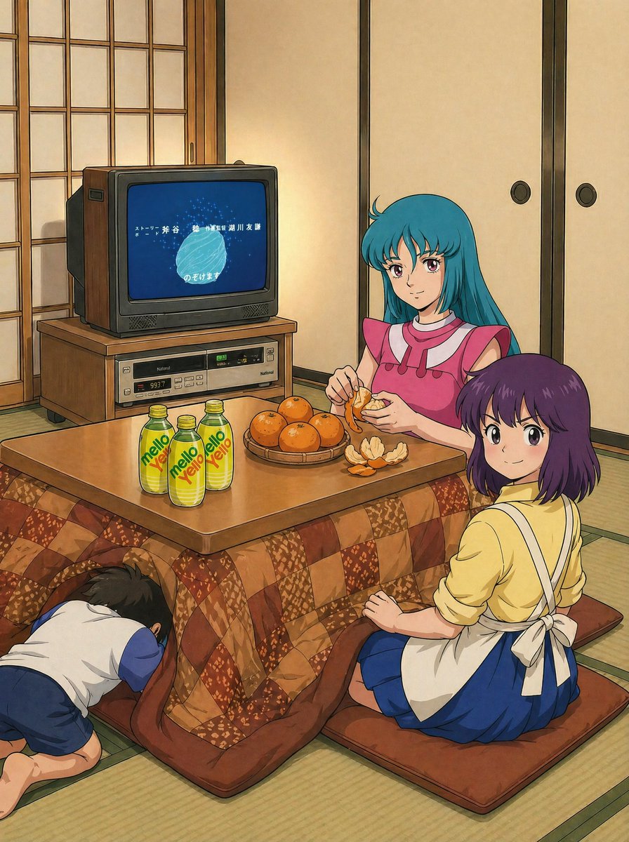 产品视觉 GPT Image 2 提示词：Retro Anime Kotatsu Family Scene