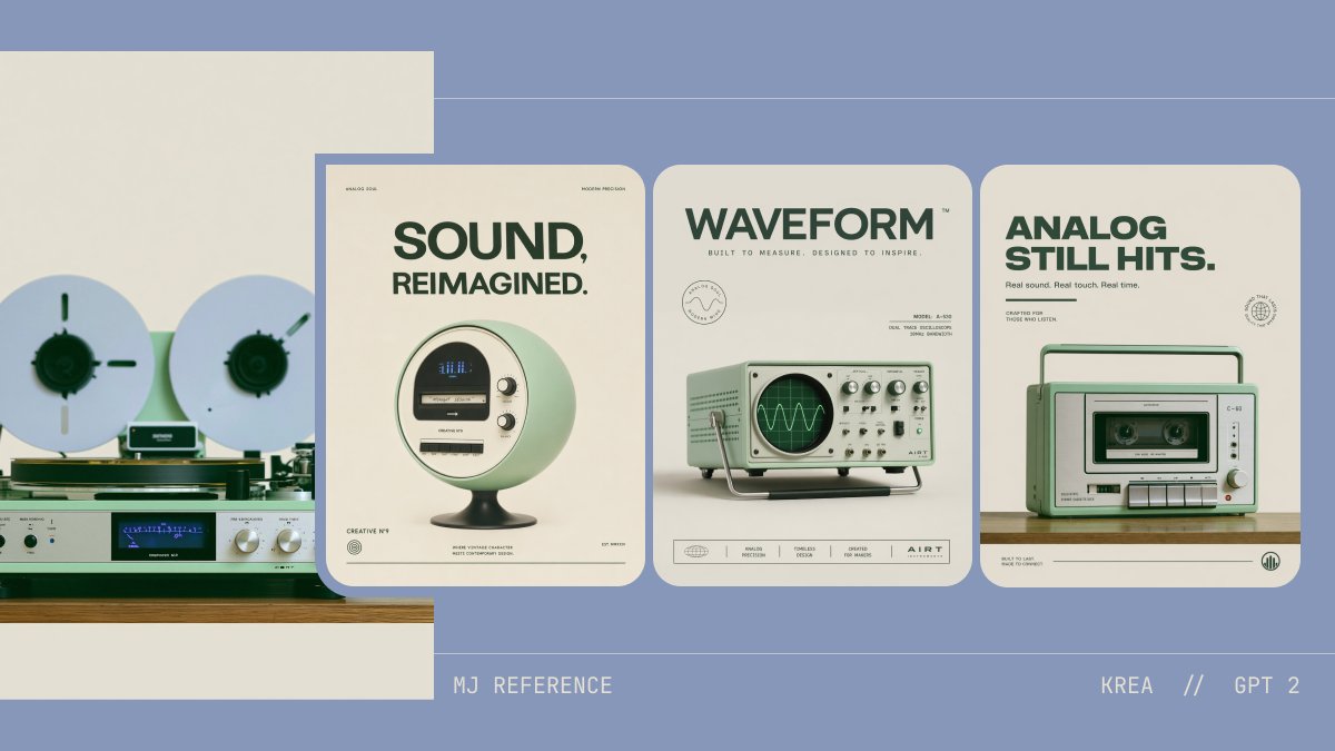 产品视觉 GPT Image 2 提示词：Retro Audio Concept Poster Board